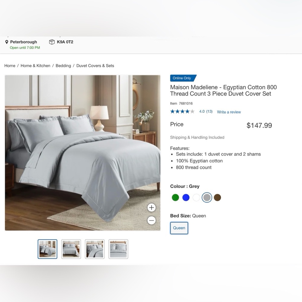 Luxury Queen Egyptian Cotton Duvet Cover Set - Silver